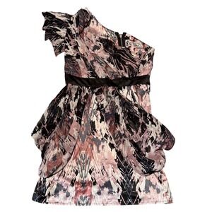 Lipsy London Primrose Temptation Abstract Print Mini Dress Pink Black US 8 UK 12